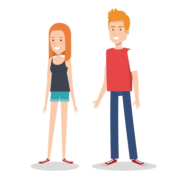 Vector young couple teen character standing people