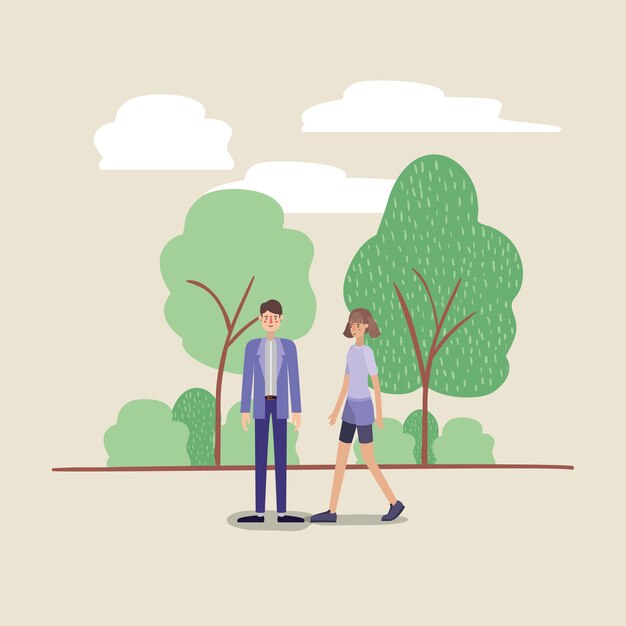 Young couple walking on the park