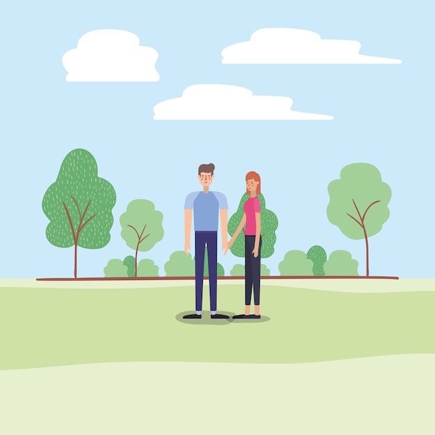 Vector young couple walking on the park