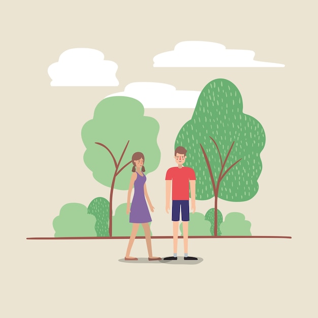 Young couple walking on the park