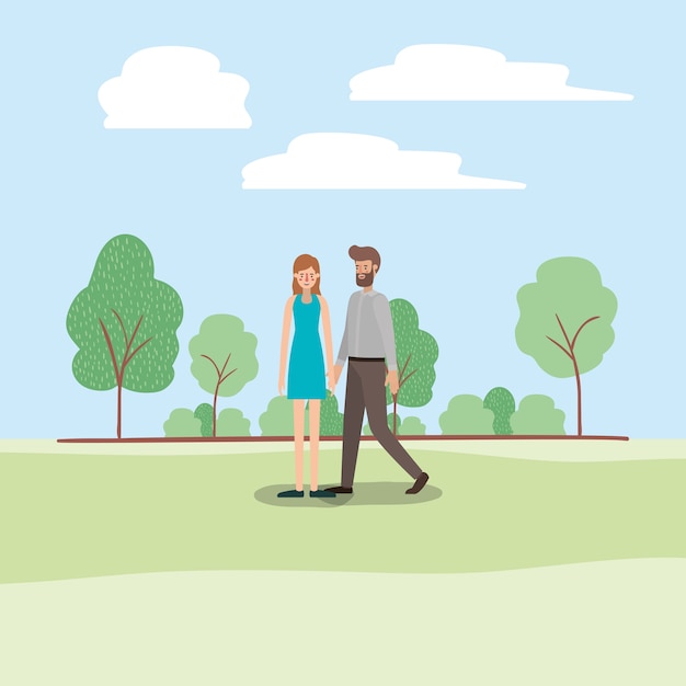 Giovane coppia camminando sul parco