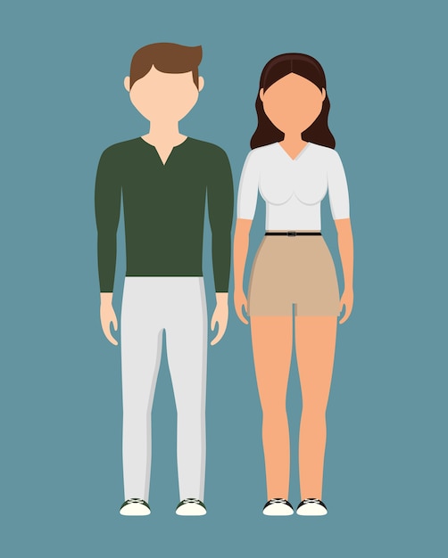 Vector young couple wearing casual clothes