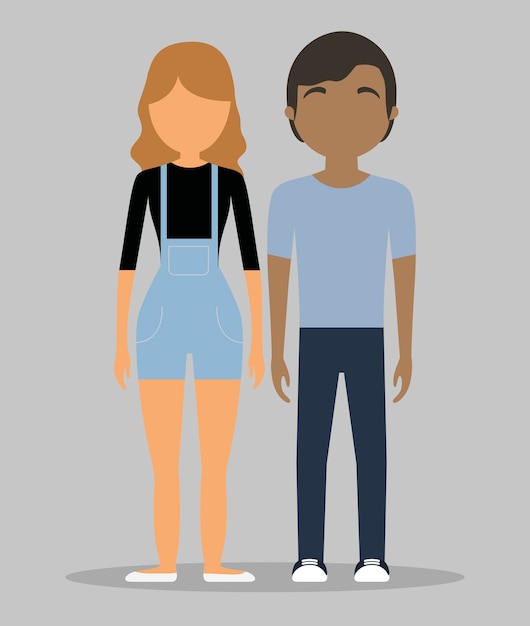 Vector young couple wearing casual clothes