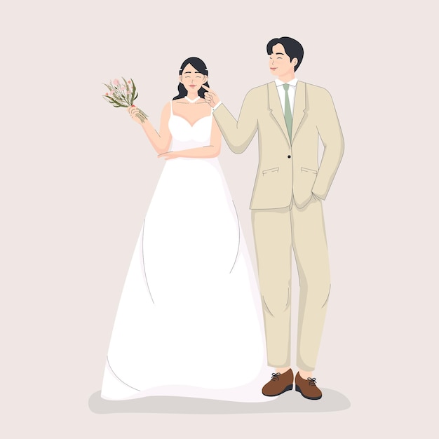 젊은 부부 의 결혼식 일러스트레이션