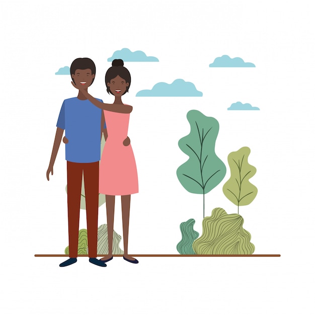 Vector young couple with landscape avatar character