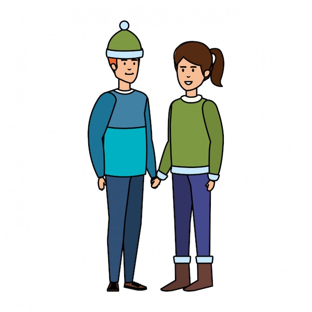 Young couple with winter clothes