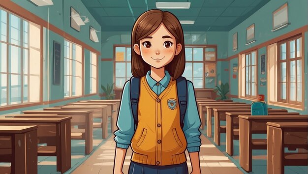 Vector young cute girl in classroom vector