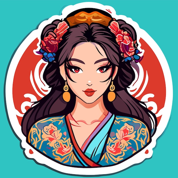 Young cute indian girl hand drawn cartoon sticker icon concept isolated illustration