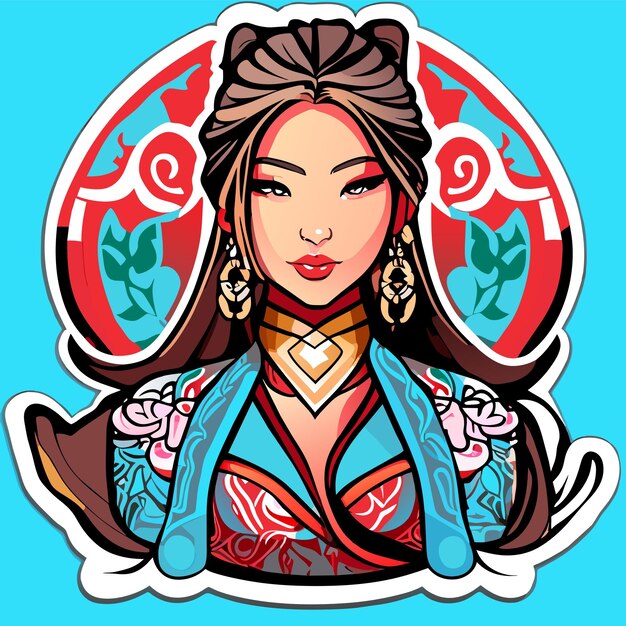 Young cute indian girl hand drawn cartoon sticker icon concept isolated illustration