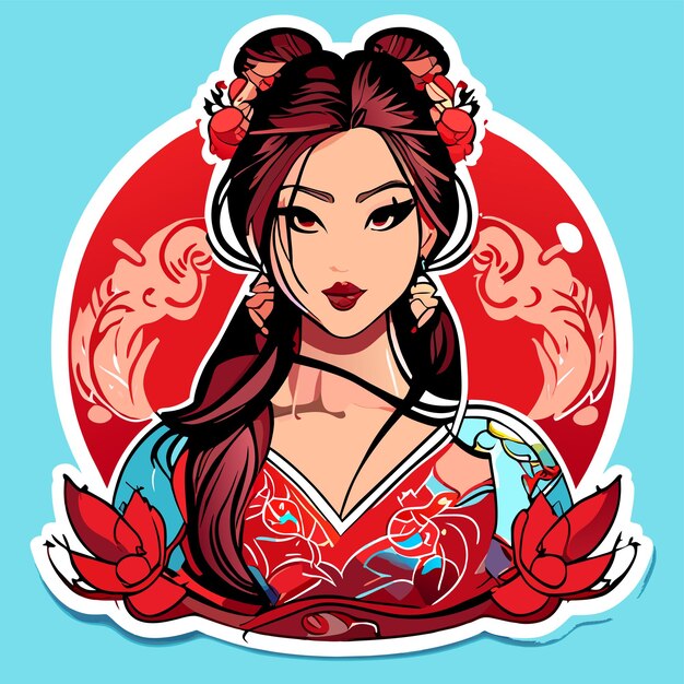 Vector young cute indian girl hand drawn cartoon sticker icon concept isolated illustration