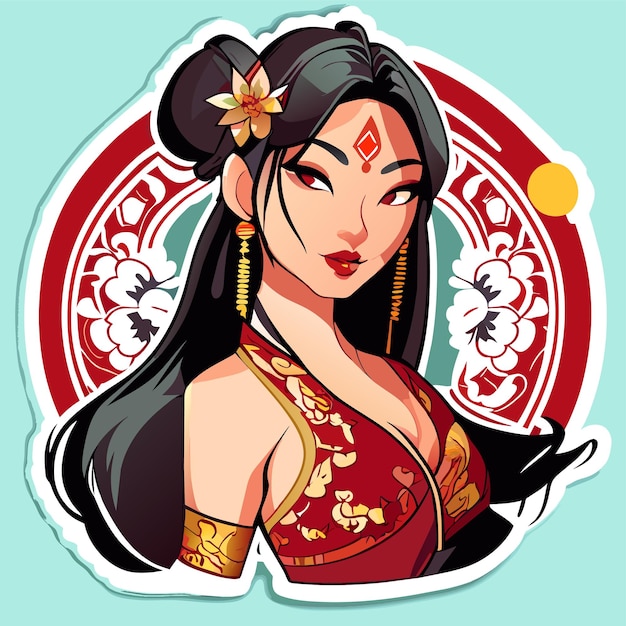 Young cute indian girl hand drawn cartoon sticker icon concept isolated illustration