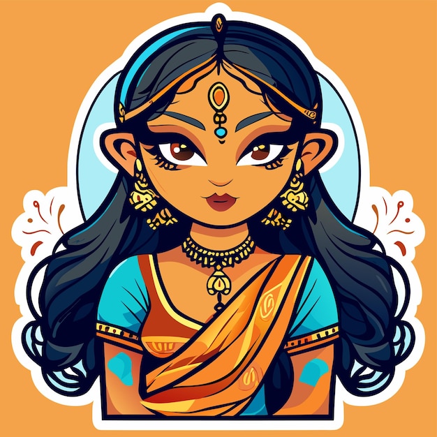 Young cute indian girl hand drawn cartoon sticker icon concept isolated illustration