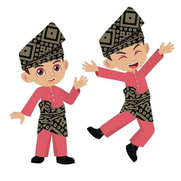 Vector a young cute malay boy in malay traditional clothes