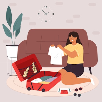Premium Vector | Young cute smiling girl sitting on floor and packing her  suitcase or bag and preparing for trip or travel. happy traveler getting  ready for summer vacation. flat cartoon colorful