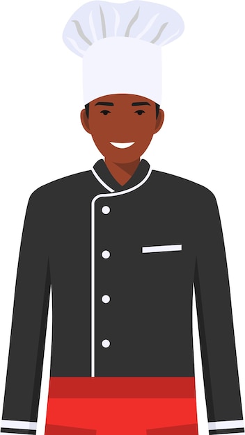 Vector young cute smiling standing african american man waiter in uniform apron and chef039s hat