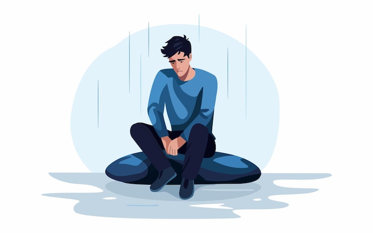 Vector young depressed male mental health awareness month psychological issues fear sadness emotional
