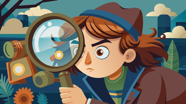 Young Detective Examining Clues With Magnifying Glass at Dusk