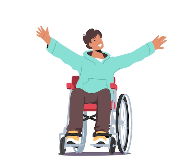 Vector young disabled man sitting in wheelchair