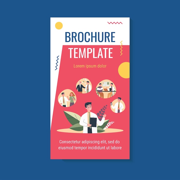 young doctor and his work routine in hospital brochure template