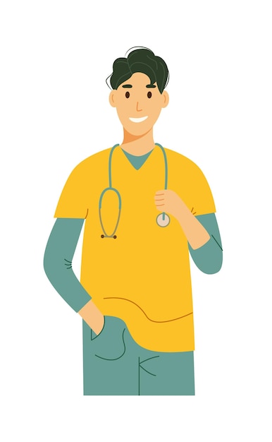 Young doctor intern man in with stethoscope isolated