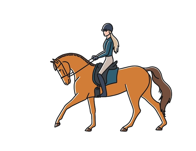 Vector young elegant rider woman and chestnut horse