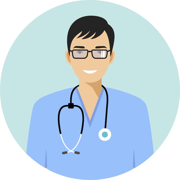 Young Emergency Doctor Man Character Avatar Icon in Flat Style Vector Illustration