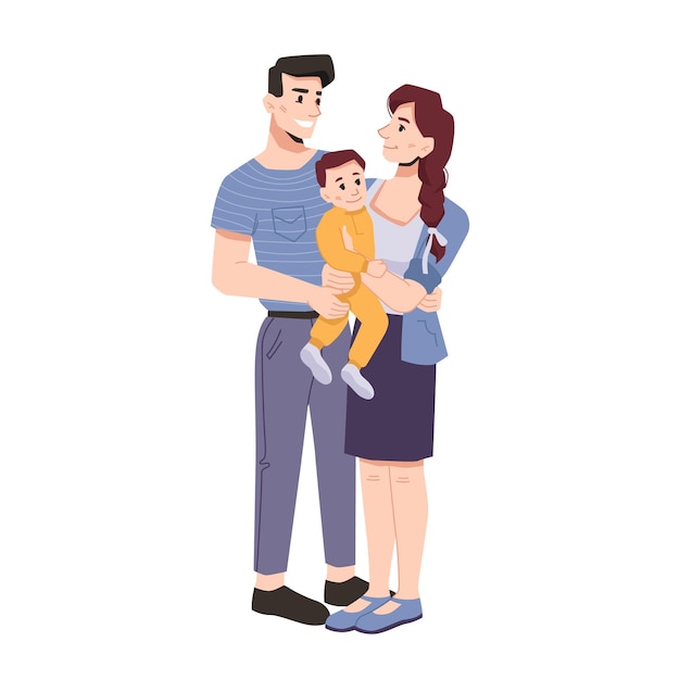 Young family of father mother and toddler kid