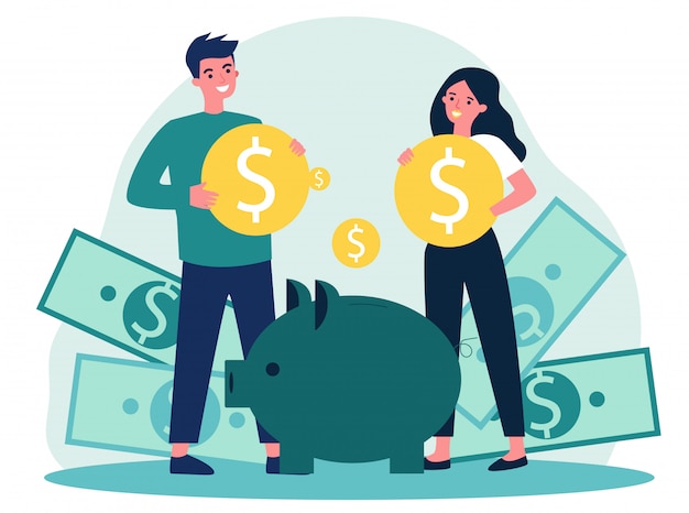 Vector young family investing money for future   illustration