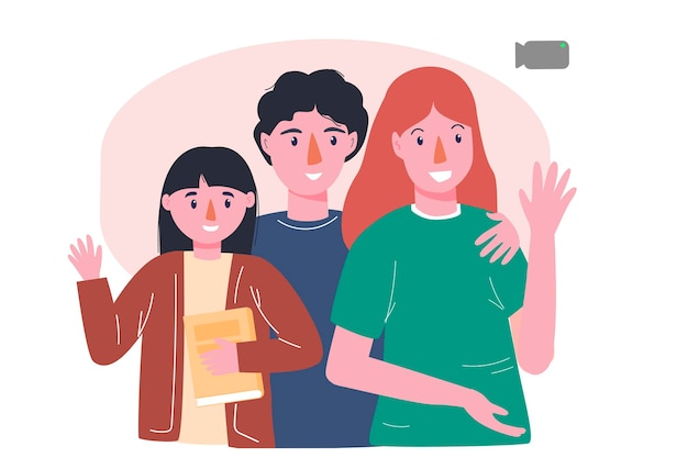 Premium Vector | A young family is talking by video link. online communication. video call. modern technologies. for your design. Premium Vector | A young family is talking by video link. online communication. video call. modern technologies. for your design.