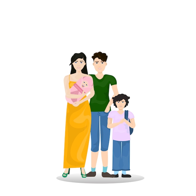 Vector young family parents with son holding infant newborn child isolated