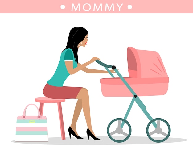 Young fashion mother with a stroller