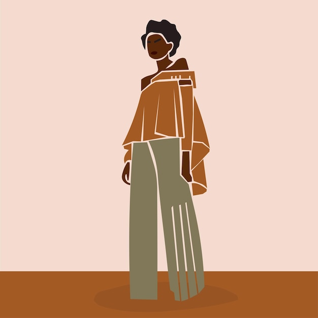 Vector young fashionable african woman in elegant line art style vector