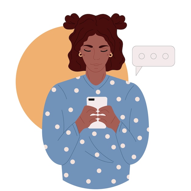 Vector young fashionable girl using a mobile app to communicatewoman communicates on a smartphone