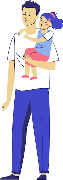 Vector young father man holding a girl child in his arms