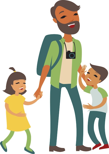 Vector young father with kids