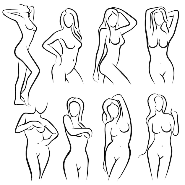 Vector young female body outline silhouettes beauty logos