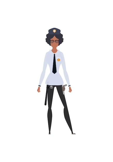 Young female officer in professional military female character vector Illustration