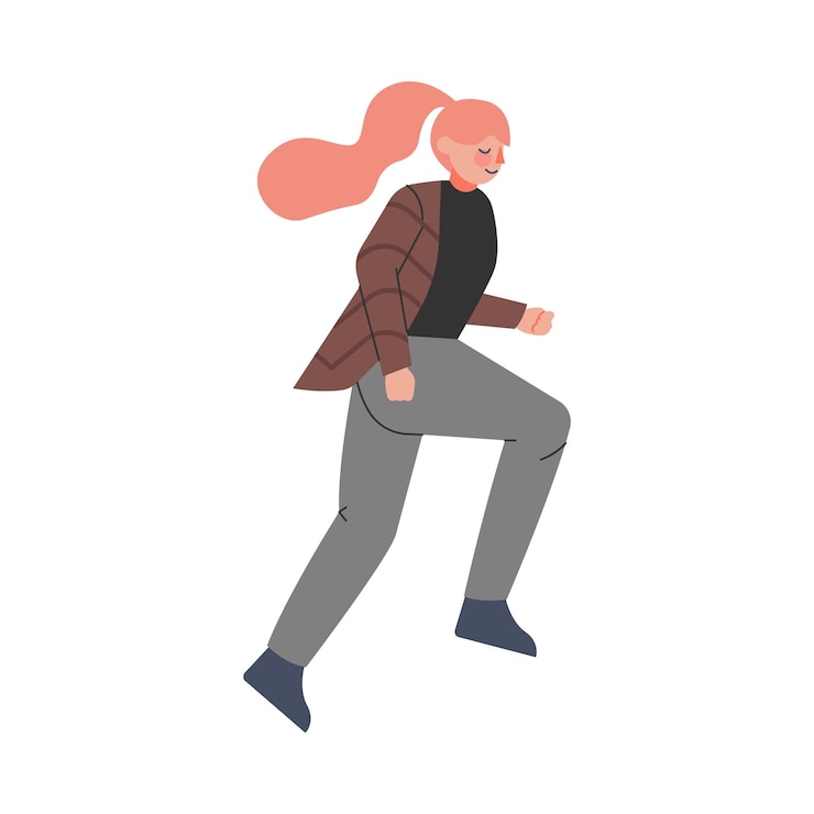 Vector young female trotting and running ahead in a hurry vector illustration