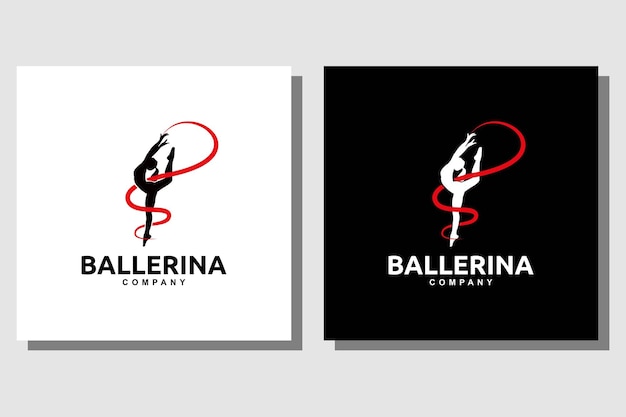 Giovane donna donna ragazza balletto ballerina danza con nastro rosso logo design