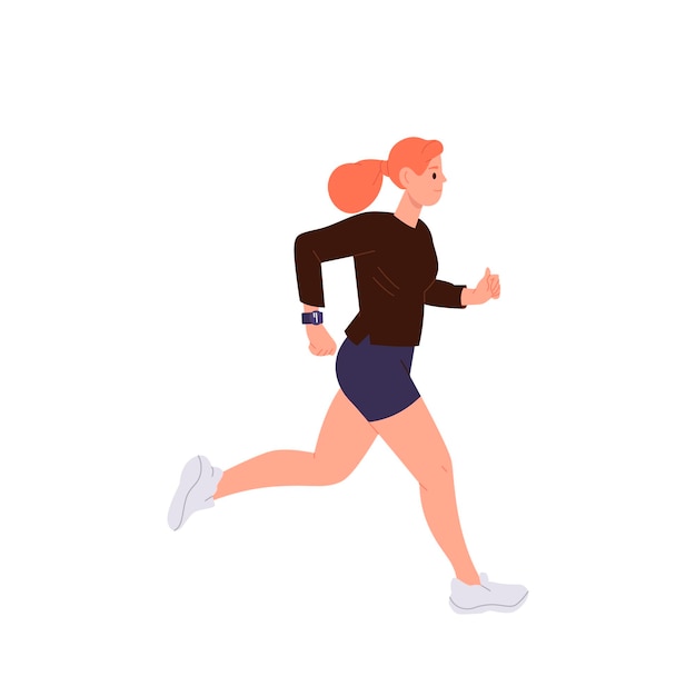 young fitness athletic woman cartoon character jogging doing morning run enjoying active healthy lifestyle vector illustration isolated on white background cardio training workout exercise concept