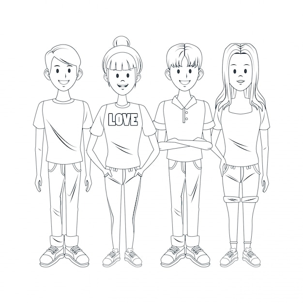 Vector young friends cartoon