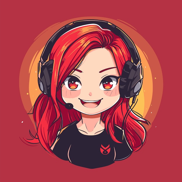 Vector young gamer girl avatar streaming with colored hair and gaming headset