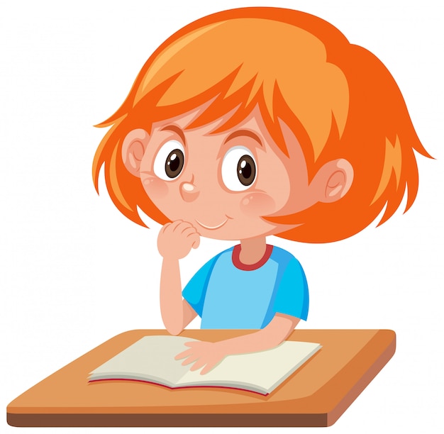 Vector young ginger girl reading