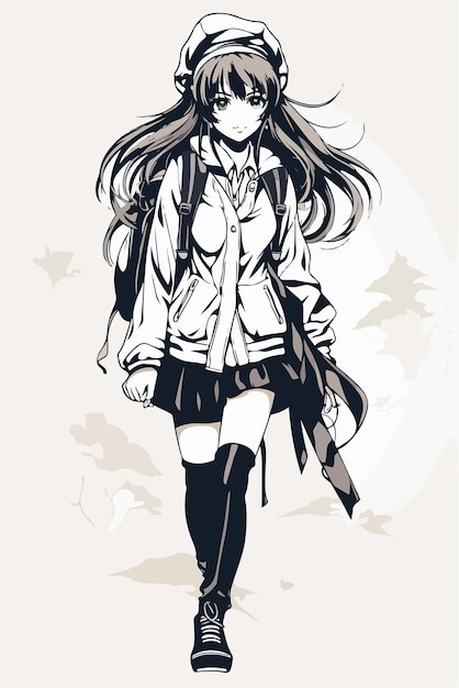 Ragazza giovane stile anime personaggio vettoriale illustrazione design manga anime ragazza