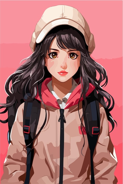 Vettore ragazza giovane stile anime personaggio vettoriale illustrazione design manga anime ragazza