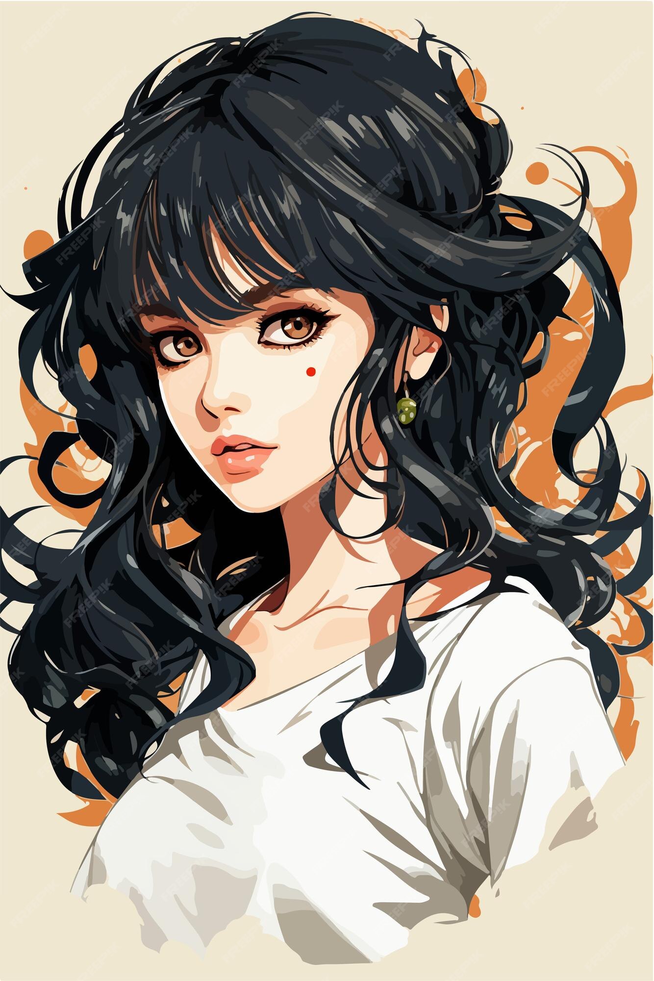 Premium Vector  Girl in profile, with long black hair. vector anime girl.  vector illustration.