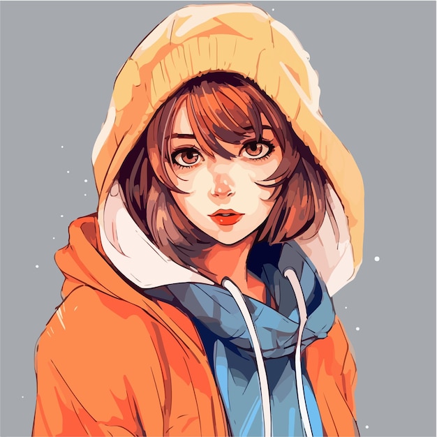 Anime girl, profile view, choker, short hair, coat, Anime, HD