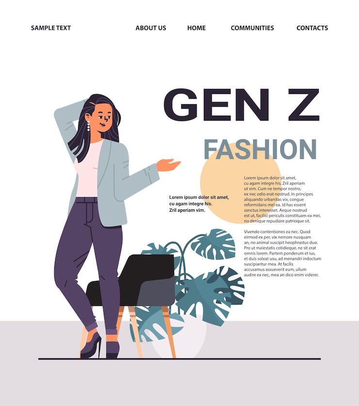 Vector young girl in casual trendy clothes generation z fashion lifestyle concept new modern demography trend with progressive youth gen vertical copy space vector illustration