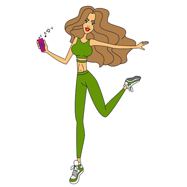 Vector young girl dancing modern dance dancer in graceful pose female character in cartoon style vector illustration