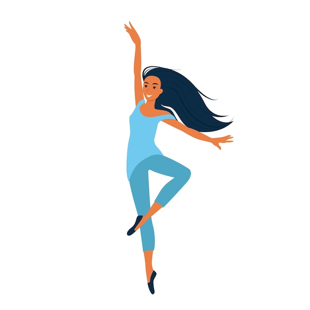 Молодая девушка танцует современный танец танцор в изящной позе женский персонаж векторные иллюстрации